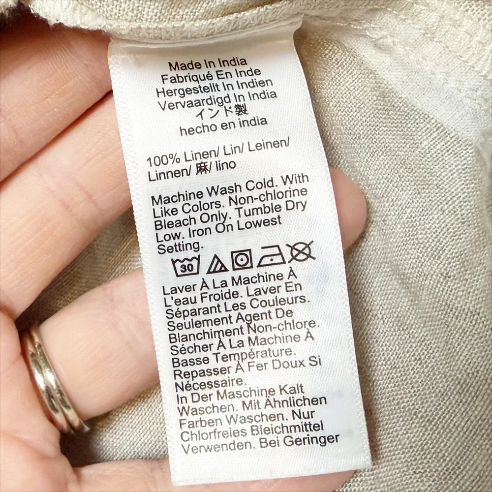 J. Crew 100% Linen Capitaine Shirt Dress M Short Sleeve Button Down Beige Tan